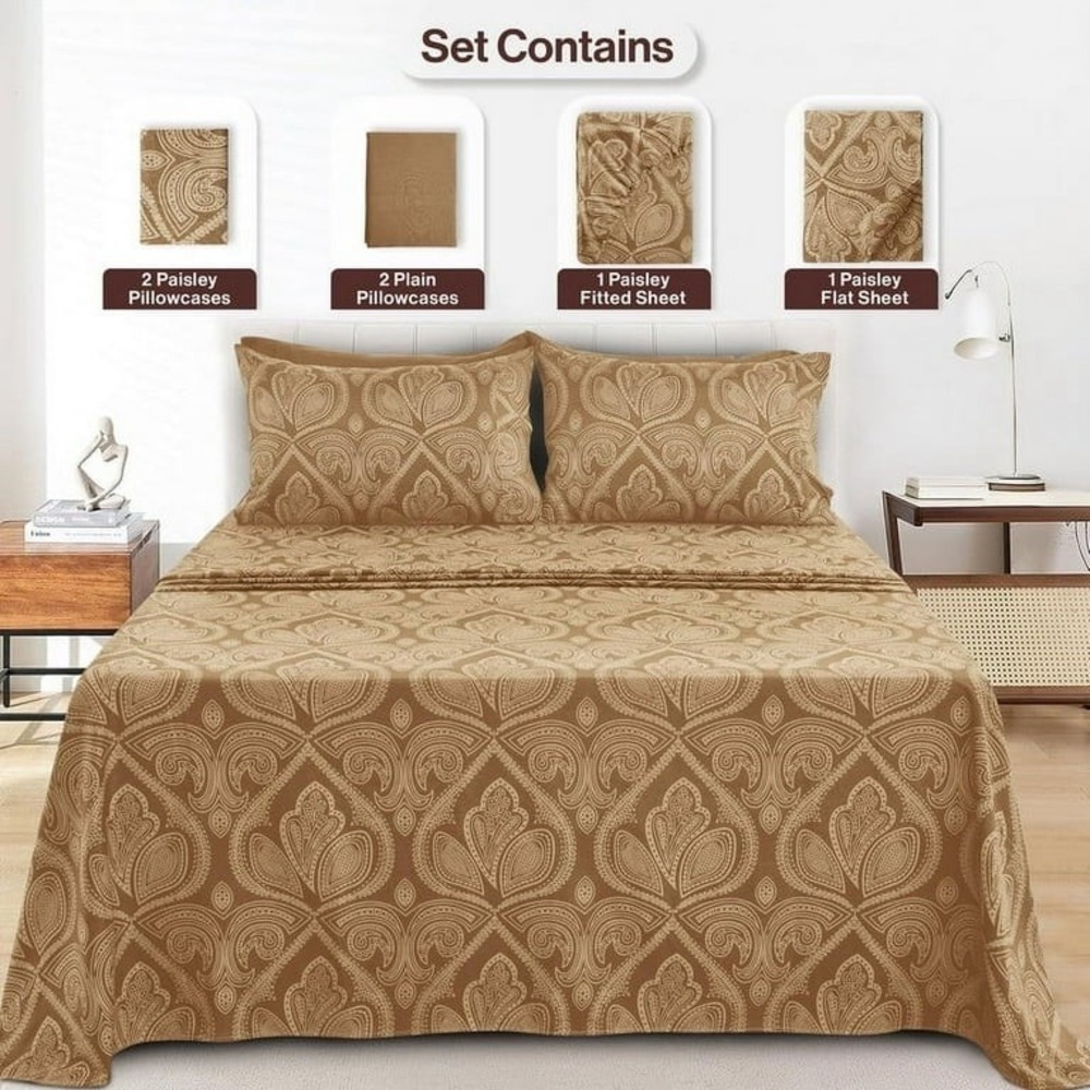 6 Piece Microfiber Quality Deep Pocket Bedroom Sheet Set in Queen Size, Brown